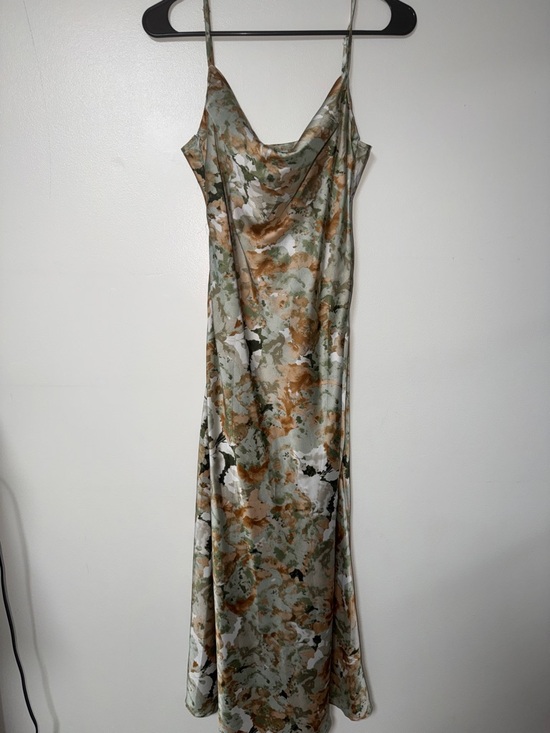 Dresses & Skirts - Floral Satin Slip Maxi Dress in Sage and Rust